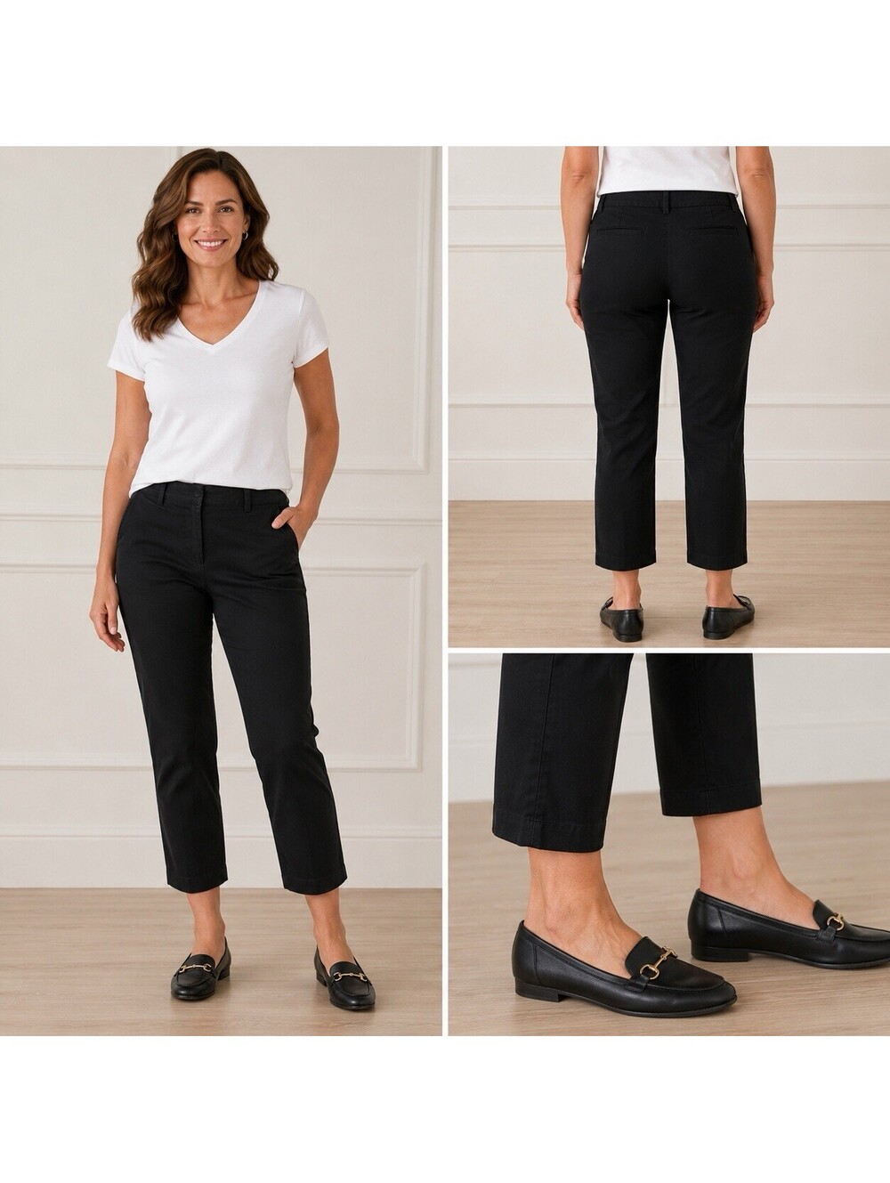 Talbots Signature Pants 6P Petite BlackCotton Stretch Straight Leg Preppy Career